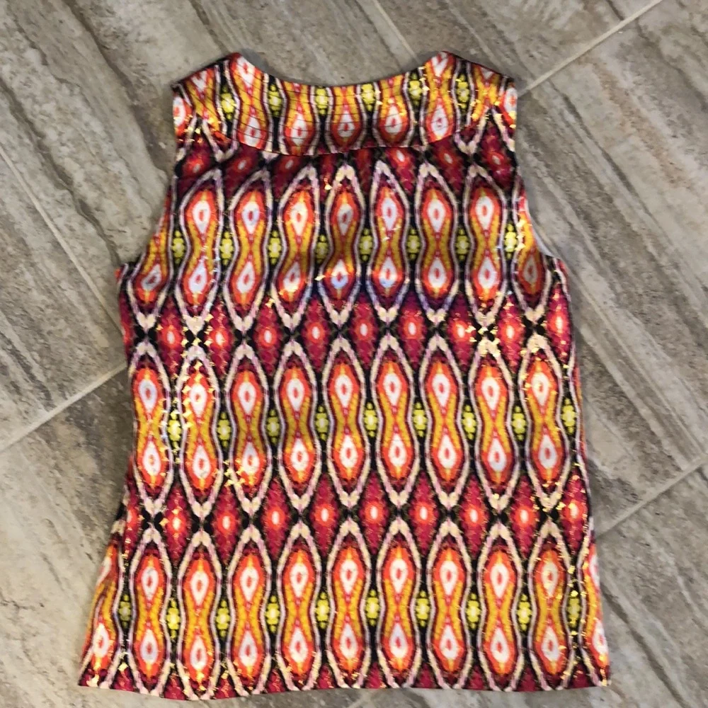 Tory Burch Boho Print Metallic Silk Blend Tank Top Size 8